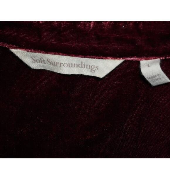 Soft Surroundings Red Velvet Blouse Womens Large Burgundy Lace Trim Long Sleeve - Picture 7 of 8